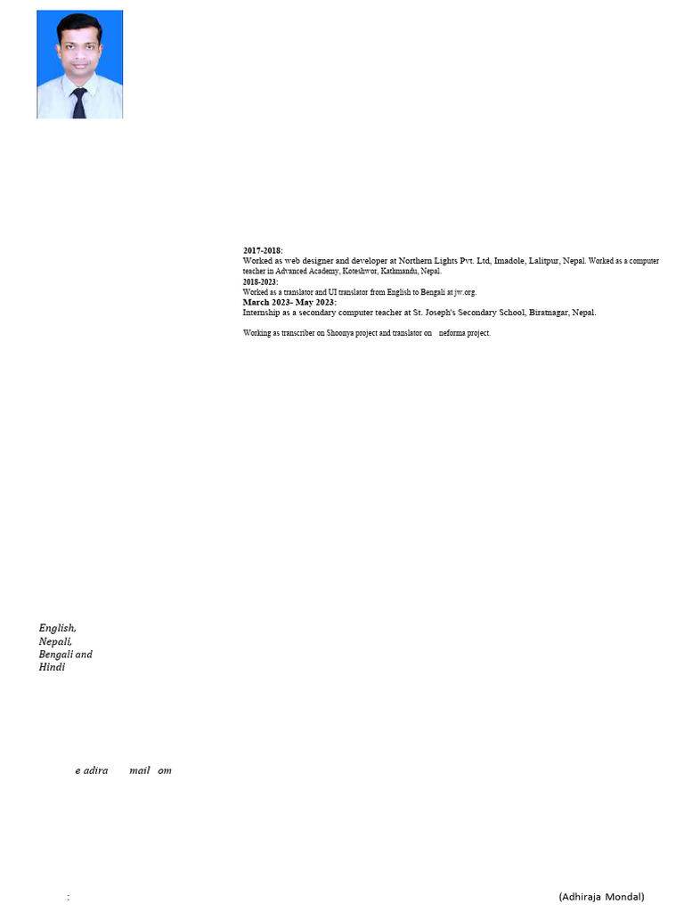 Adhiraja Mondal's Technical Skills Resume | PDF | My Sql | Computing