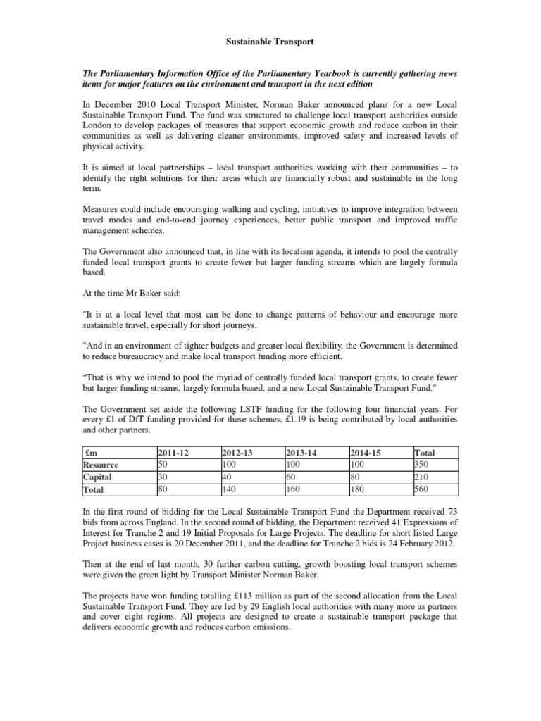 Local Sustainable Transport Initiatives | PDF | Sustainable Transport ...