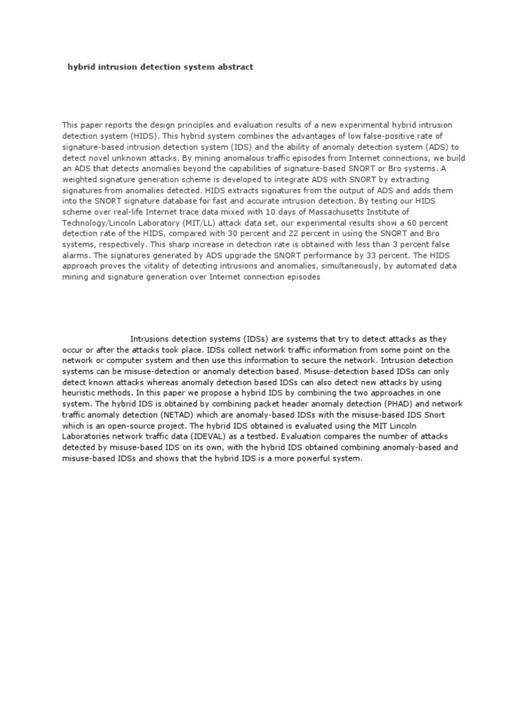 Hybrid Intrusion Detection System Design | PDF | Wireless Ad Hoc ...