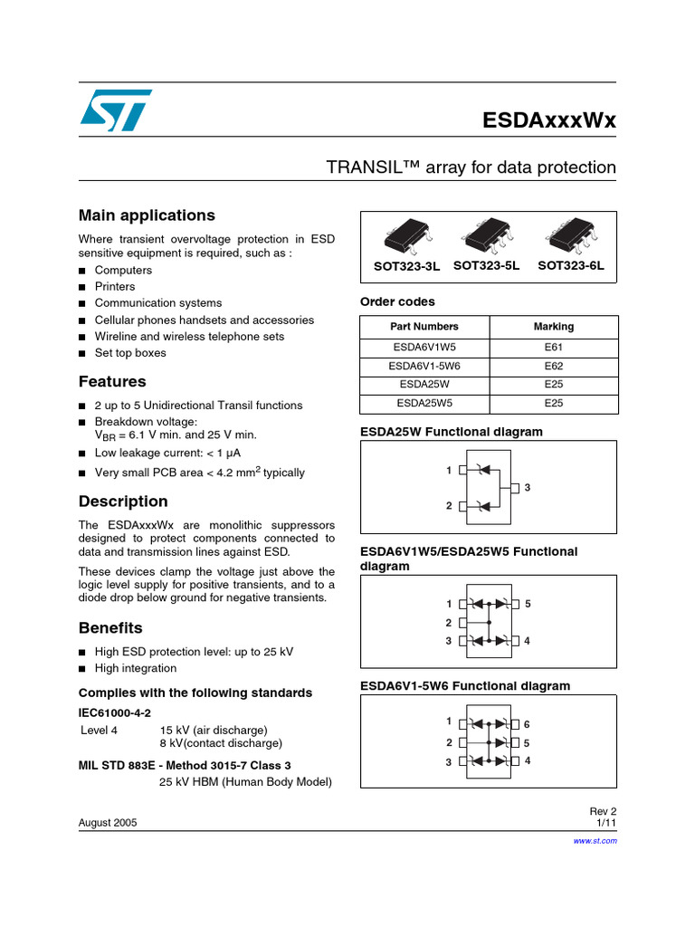 ESDA25W ESD Protection Diode | PDF | Electric Power | Service Industries
