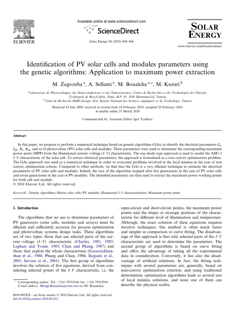 Genetic Algorithms for PV Parameter Estimation | PDF | Photovoltaics ...