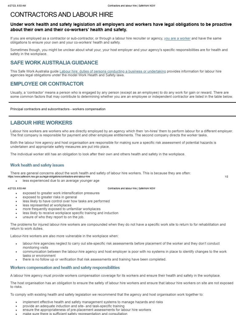 Contractors and Labour Hire - SafeWork NSW | PDF | Occupational Safety ...