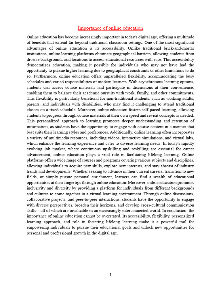 Benefits of Online Education Today | PDF | Distance Education | Learning
