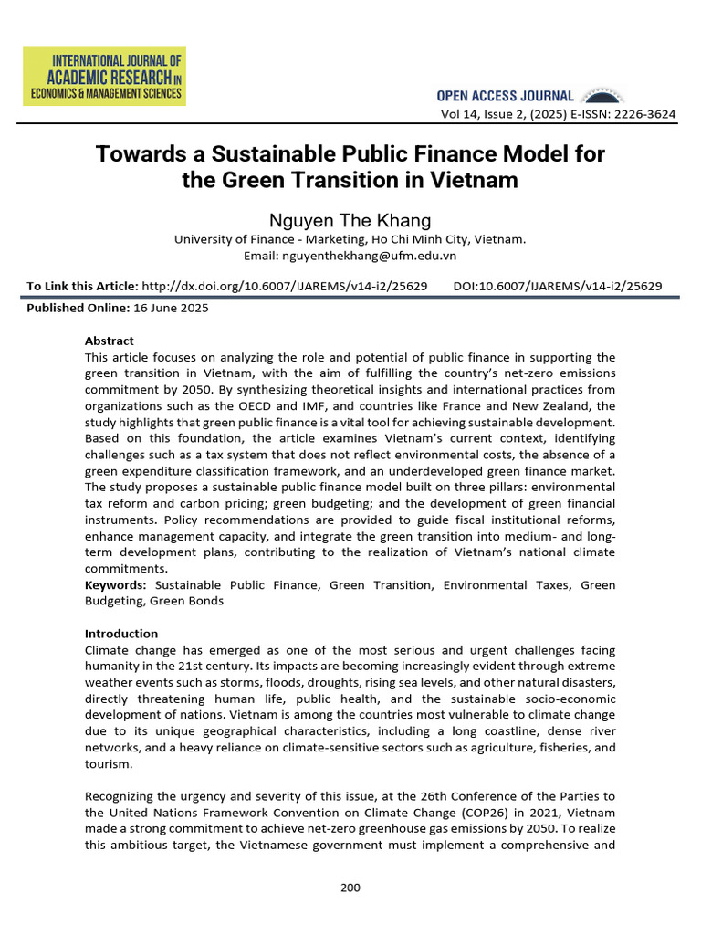 Sustainable Public Finance for Vietnam's Green Transition | PDF ...