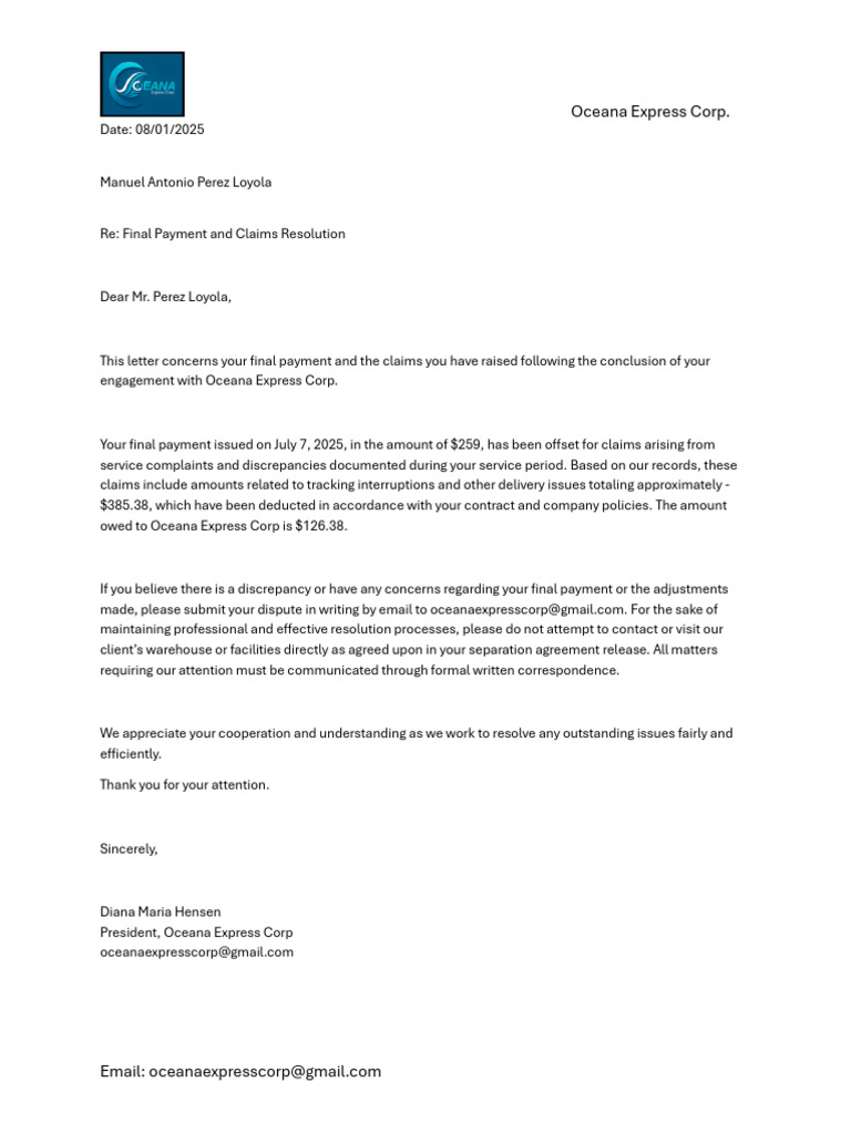 Final Claims Notificcation Letter Manuel Antonio Perez Loyola 08012025 ...