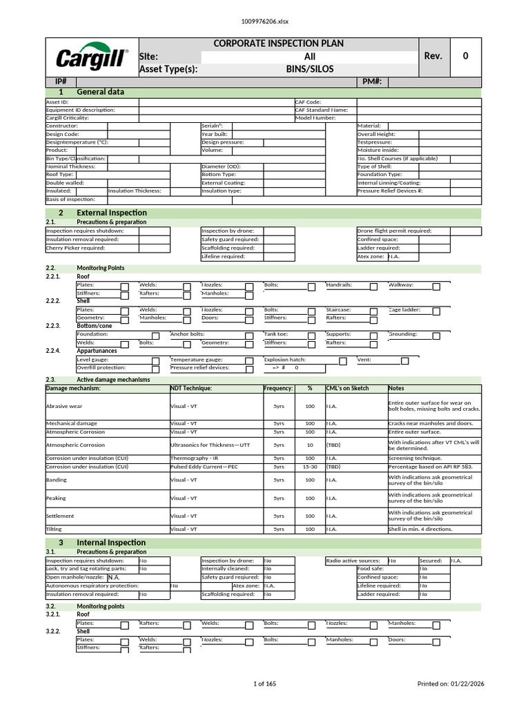 Corporate Inspection Plan for Bins/Silos | PDF | Corrosion | Metals