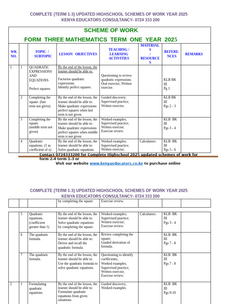 2025 High School Math Scheme Term 1 | PDF | Quadratic Equation ...