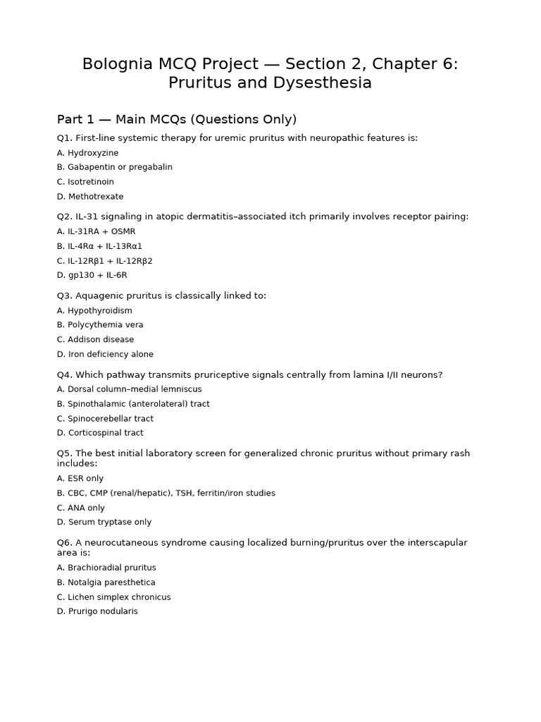 Bolognia MCQ Project - Section 2 - Chapter 6 - Pruritus and Dysesthesia ...