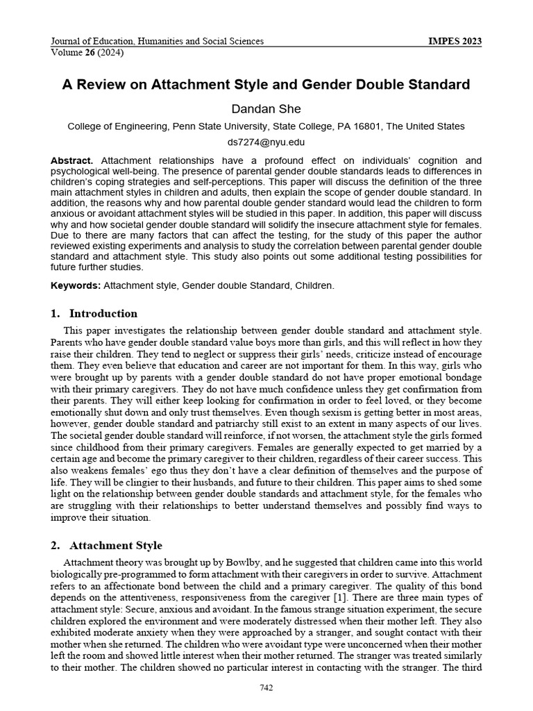 A Review On Attachment Style and Gender Double Standard | PDF ...