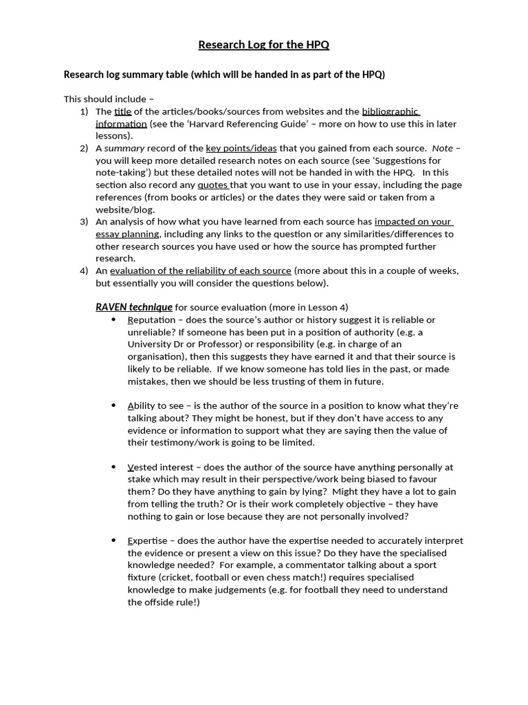 HPQ Research Log and Source Evaluation | PDF | Knowledge | Cognition