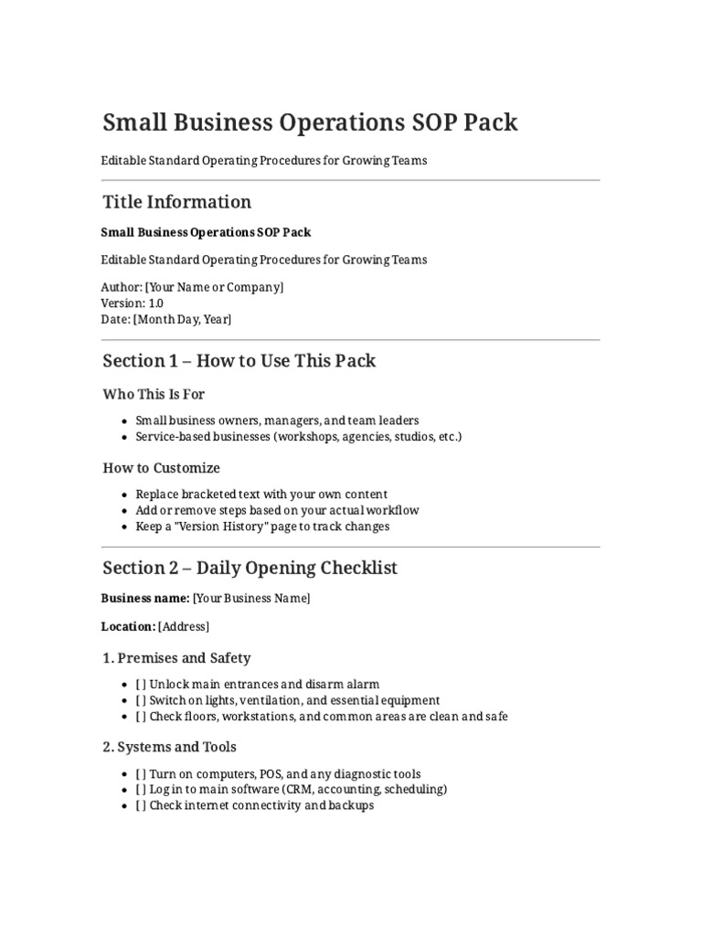 Small Business Operations SOP Pack | PDF | Computing