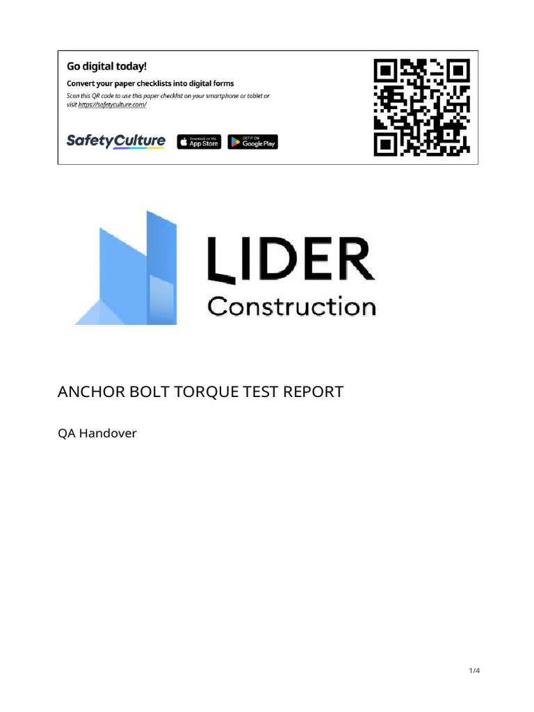 Anchor Bolt Torque Test Report | PDF