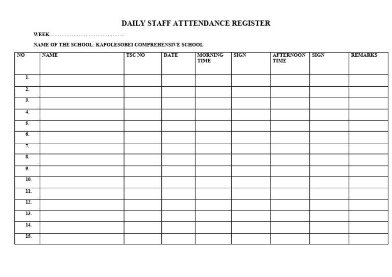 Daily Attendance Register Template | PDF