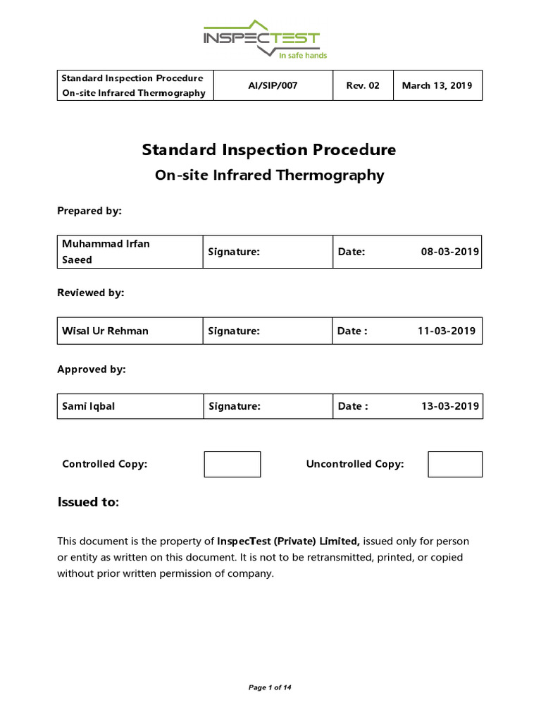 AI-SIP-007, Rev 02, On-Site Infrared Thermography | PDF | Thermography ...