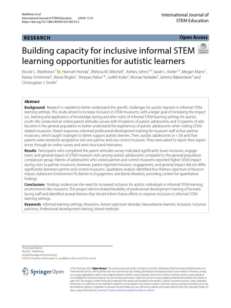 Inclusive STEM Learning for Autistic Youth | PDF | Autism | Learning