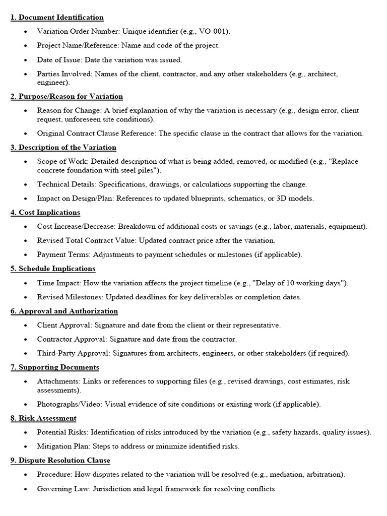 Variation Order Documentation Guide | PDF | Risk | Business
