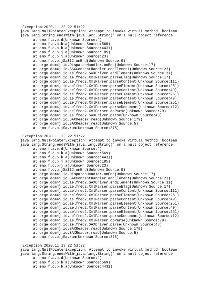 Java NullPointerException Error Log | PDF | Boolean Data Type ...