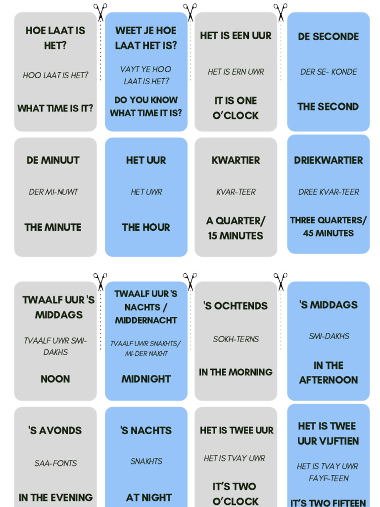 08 Tell The Time Flashcards Dutch | PDF