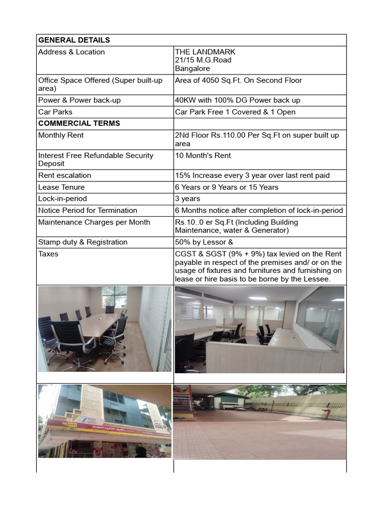 Regional Office Lease Rent Details | PDF