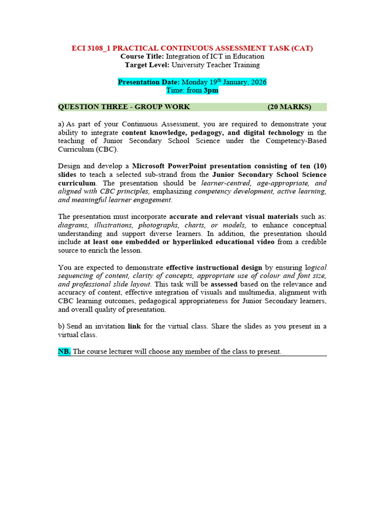 Eci 3108 - 1 Practical Cat Question | PDF