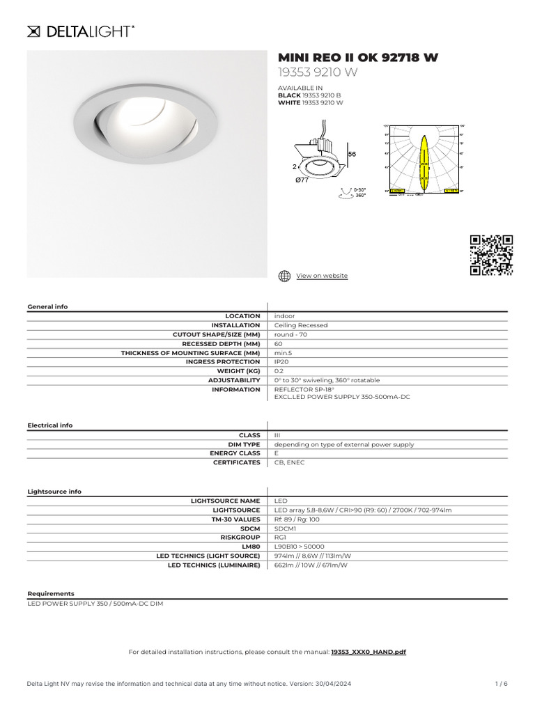 Delta Light MINI REO II Specifications | PDF | Building Engineering
