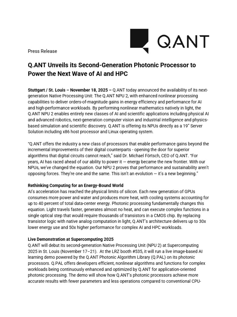 Q.ant Launch Npu2 | PDF | Supercomputer | Central Processing Unit