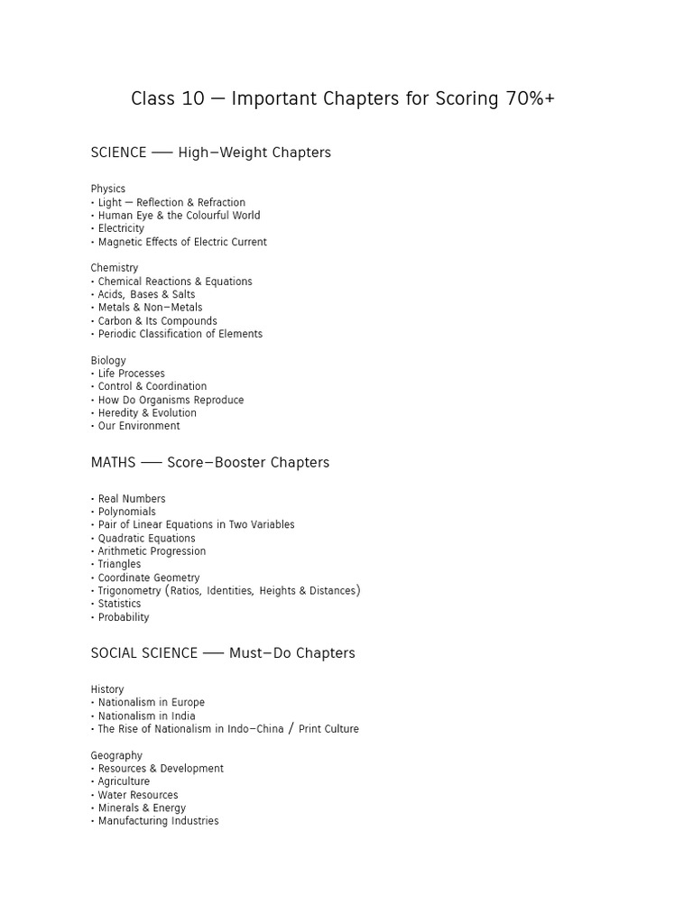 Class 10th Important Chapters | PDF