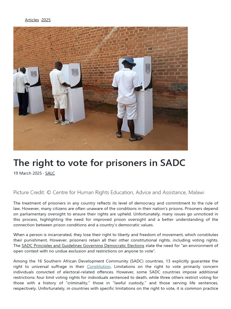 The Right To Vote For Prisoners in SADC English | PDF | Suffrage ...