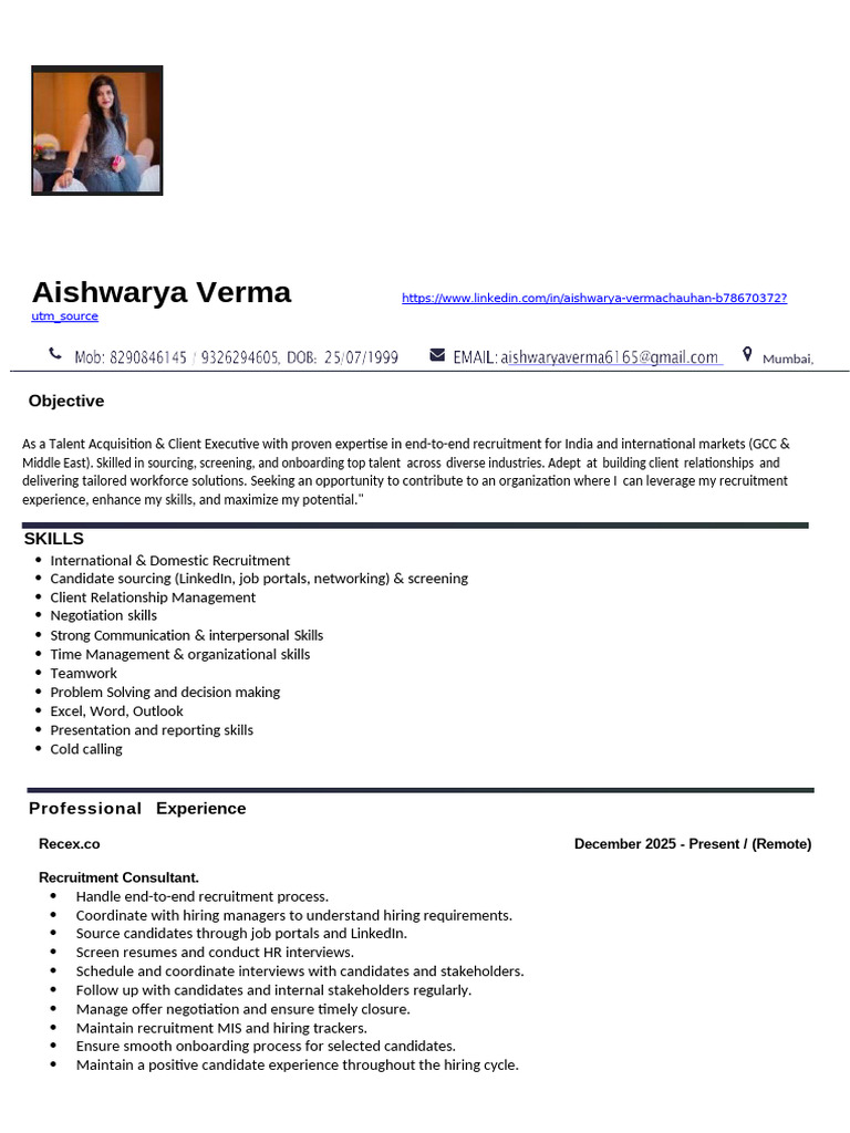 Talent Acquisition Specialist Profile | PDF | Recruitment | Business