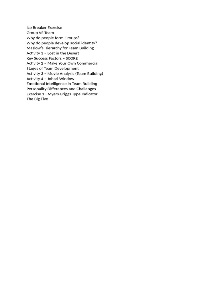 Team Building Exercises and Concepts | PDF