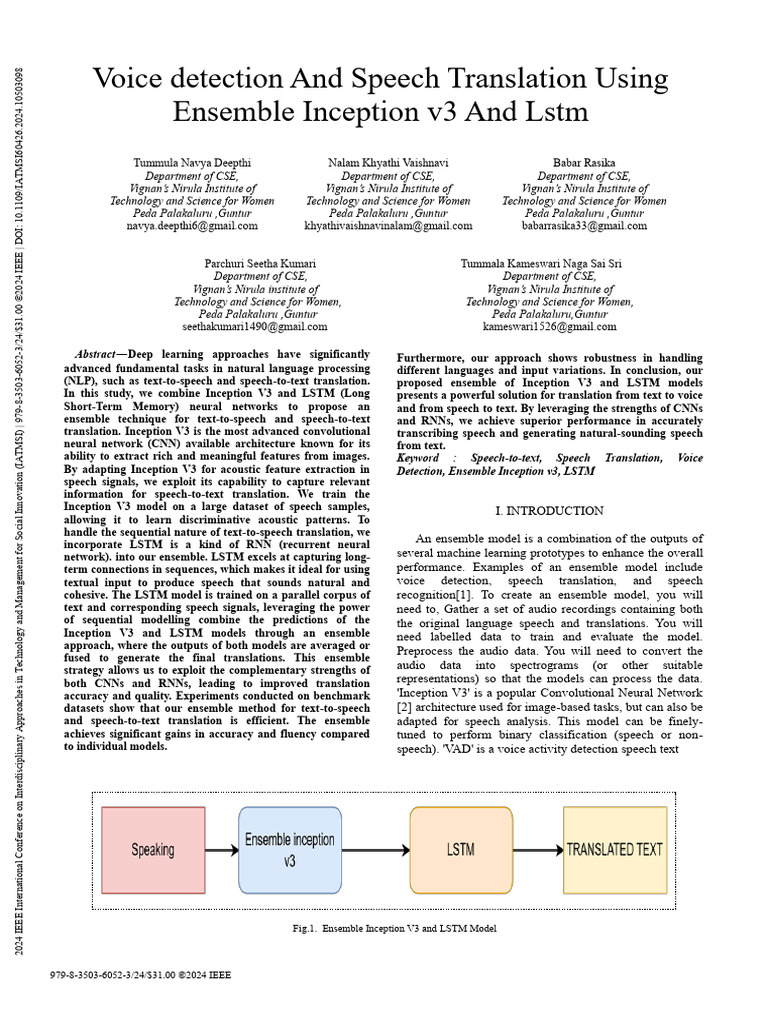 Ensemble Inception V3 & LSTM for Speech Translation | PDF | Speech ...