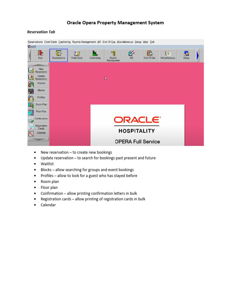 Oracle Opera PMS Reservation Guide | PDF | Software | Computing