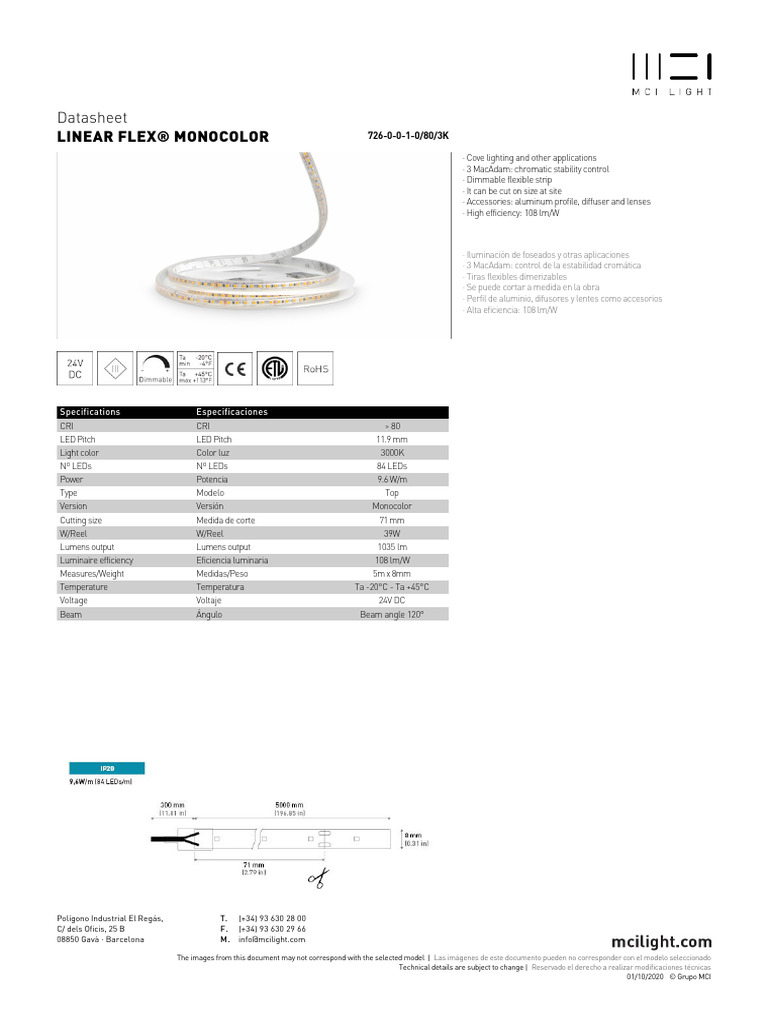 Tira LED Linear Flex® Monocolor 3000K | PDF | Diodo emisor de luz | Diseño