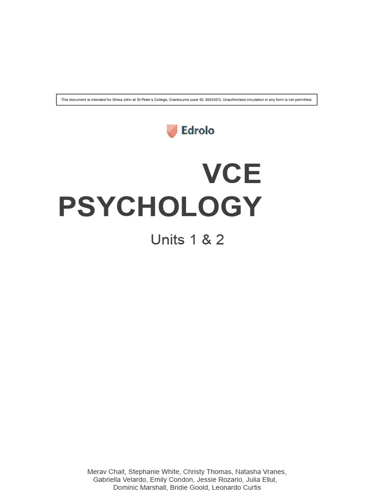 VCE Psychology Units 1 & 2 Guide | PDF
