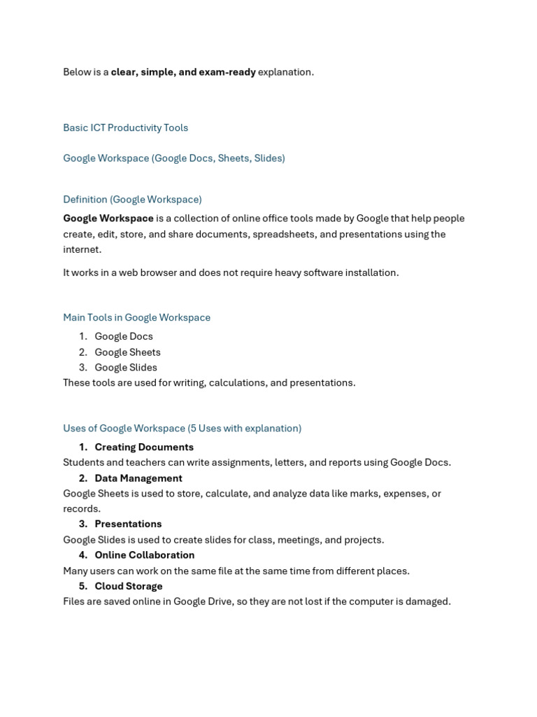 Google Workspace: Essential ICT Tools Guide | PDF | Computing | Software