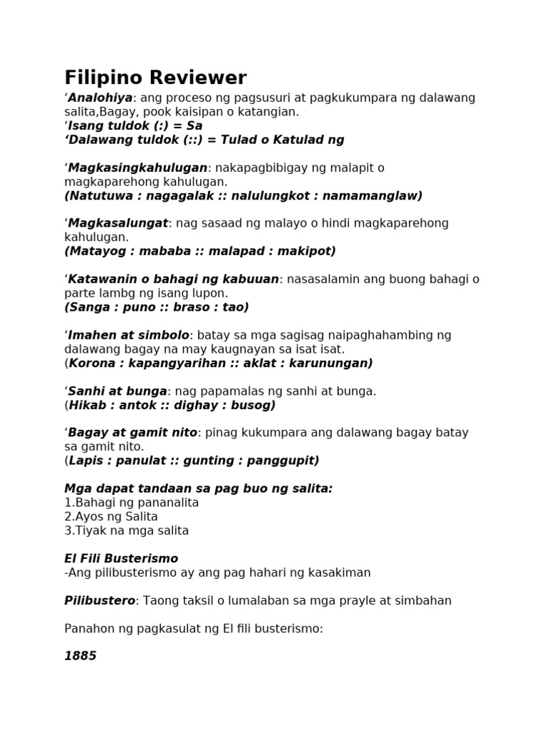 Filipino Reviewer | PDF