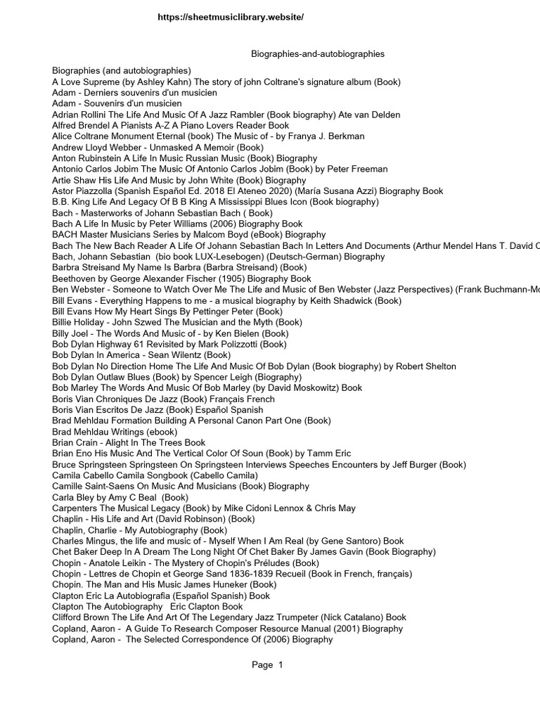 Music Biographies and Autobiographies | PDF | Jazz | The Beatles