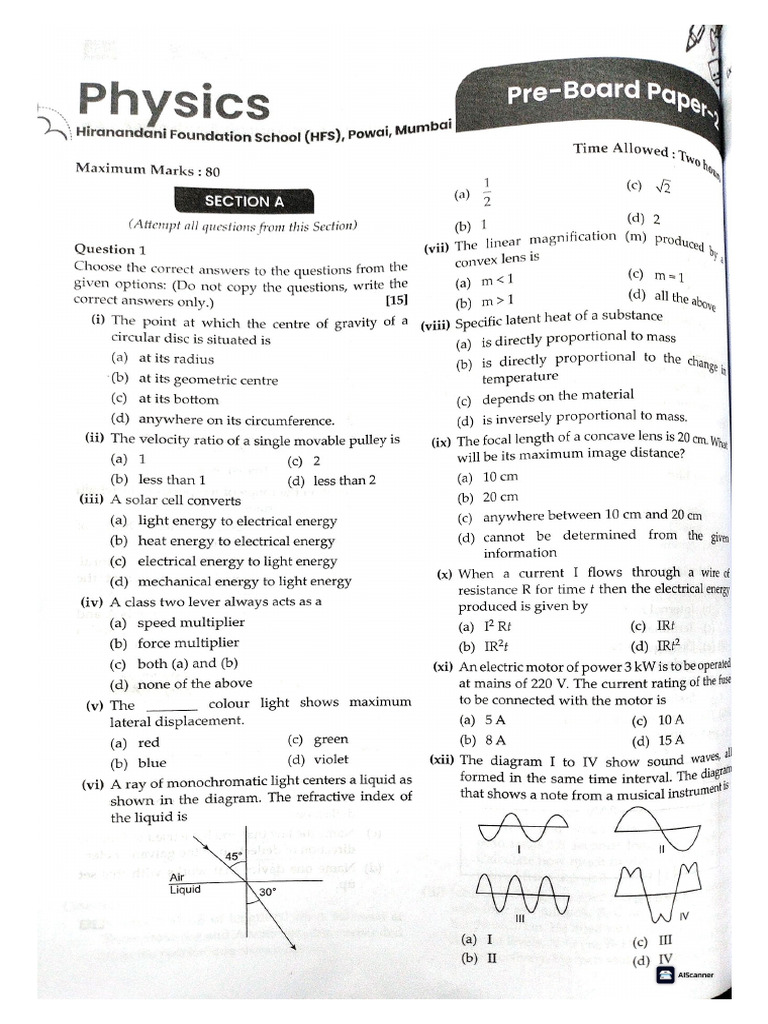 Physics Practice Paper - 2 | PDF