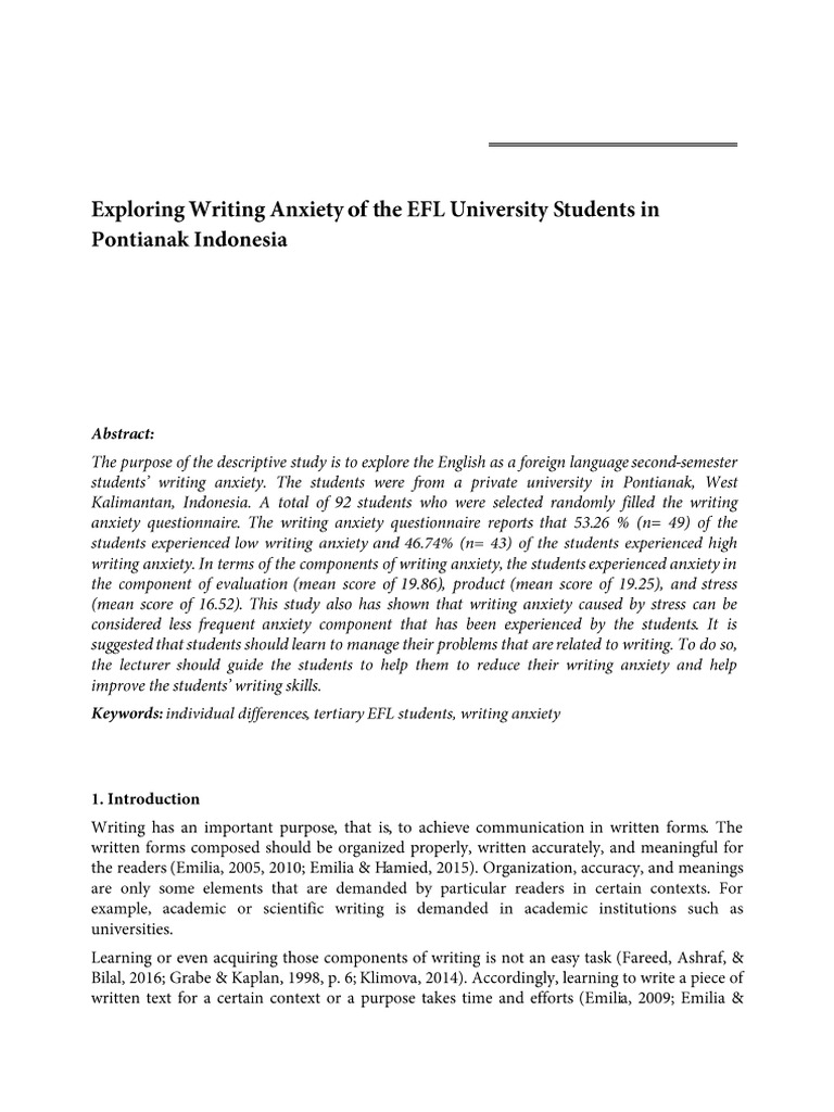 EFL Students' Writing Anxiety in Indonesia | PDF