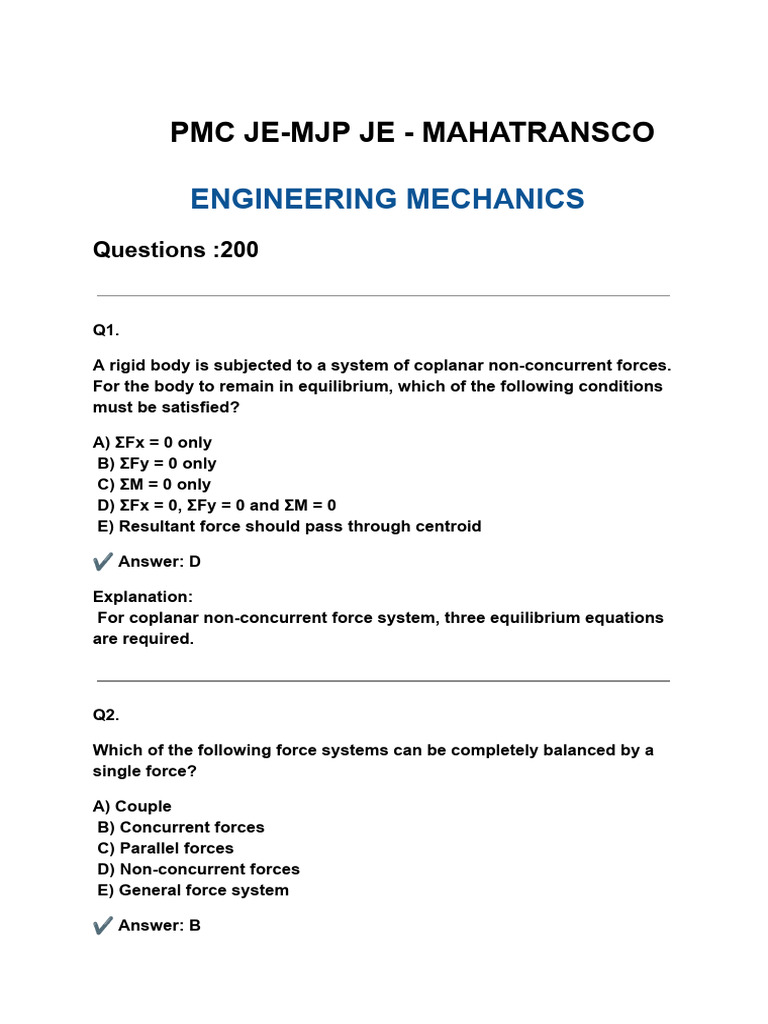 IBPS Pattern Engineering Mechanics | PDF | Rotation Around A Fixed Axis ...