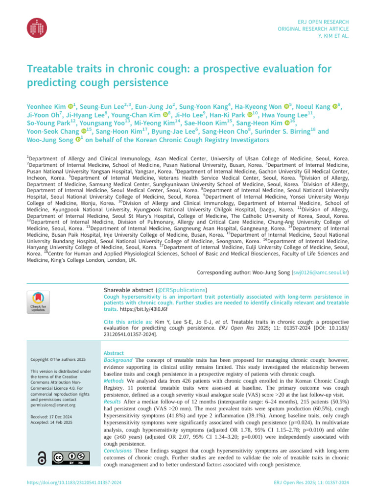 Predicting Chronic Cough Persistence Traits | PDF