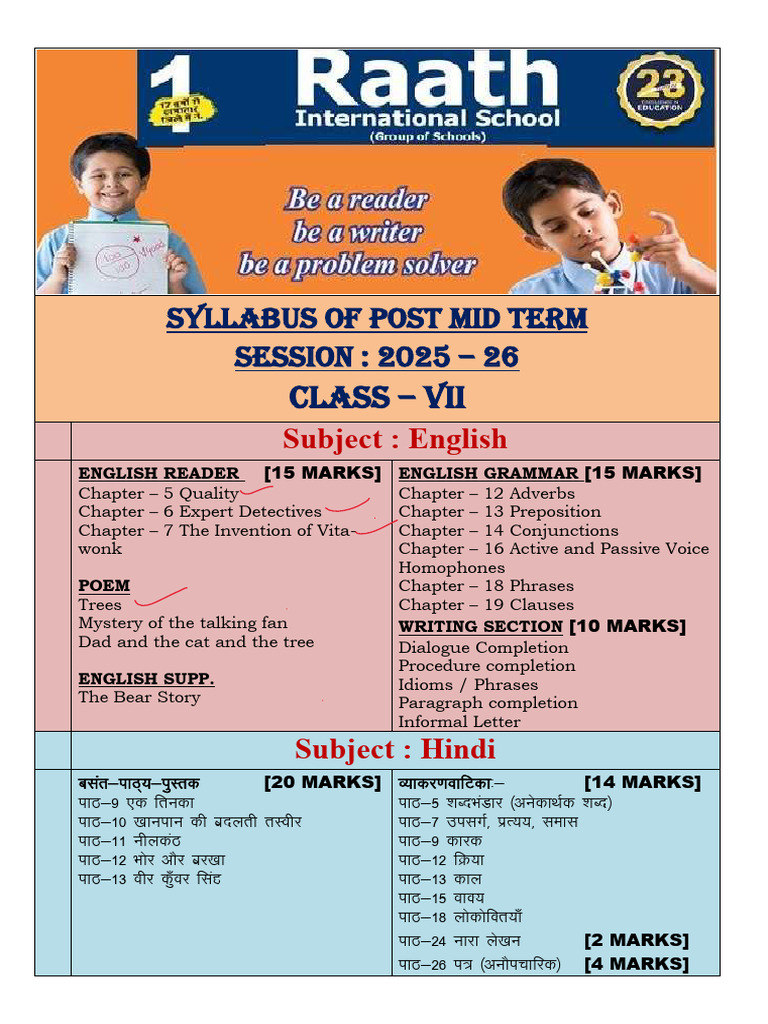 Class 7 Post Mid Term Syllabus 2025-26 | PDF | English Language ...