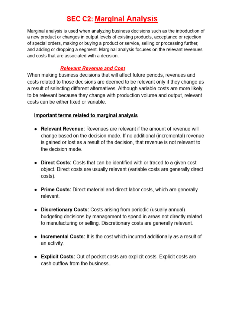 CMA P2 - Sec C2 | PDF | Marginal Cost | Opportunity Cost