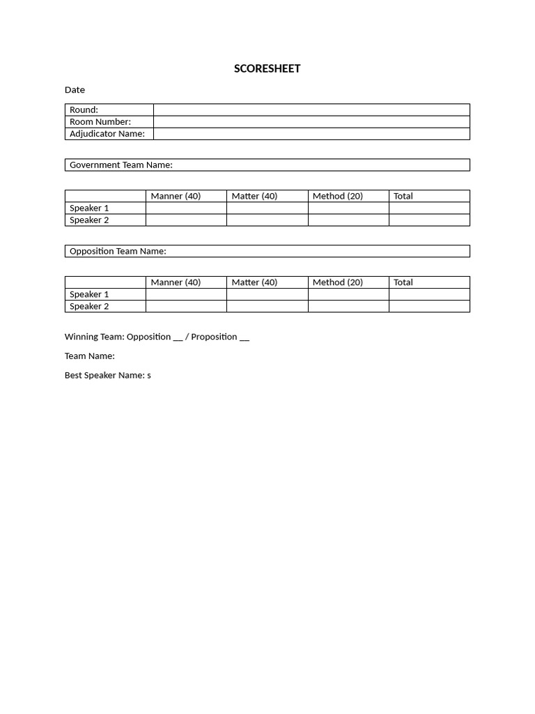 Score Sheet | PDF