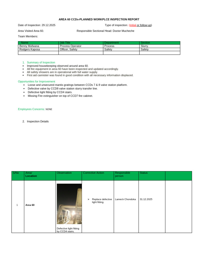 Area 60 CCDs Inspection Report 2025 | PDF