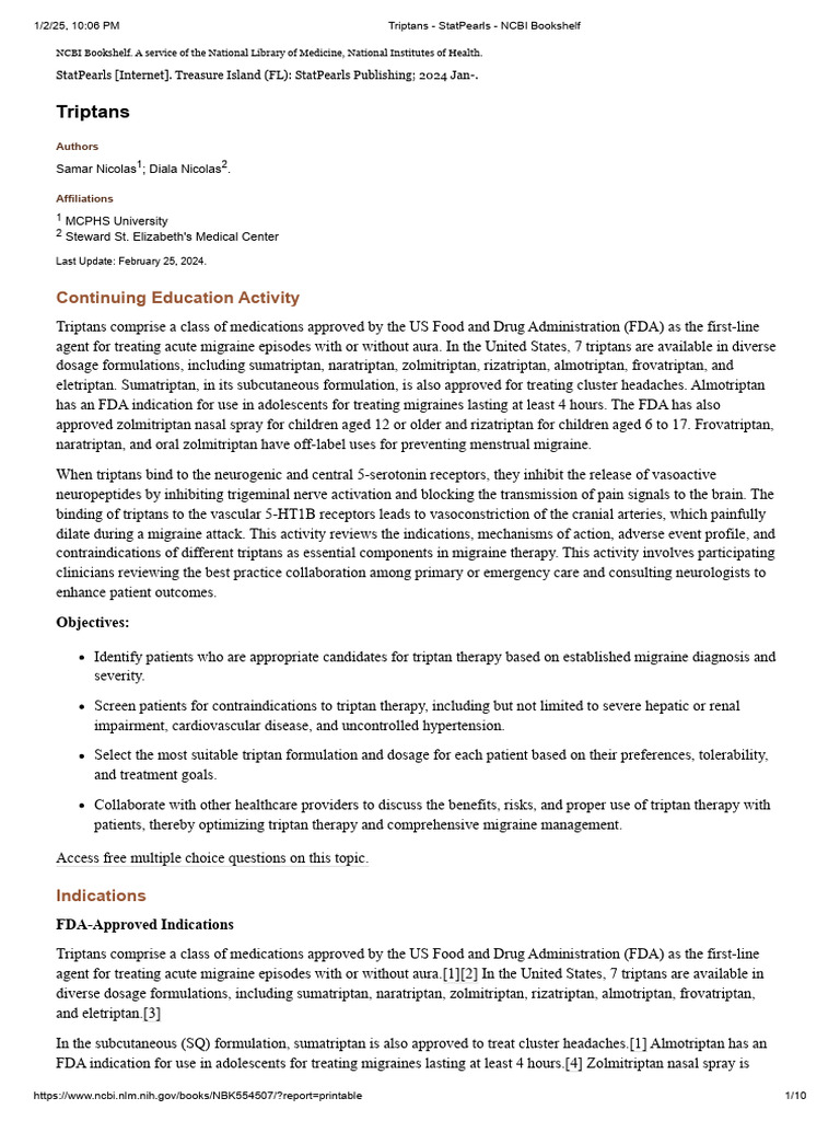 Triptans: Migraine Treatment Overview | PDF | Migraine | Headache