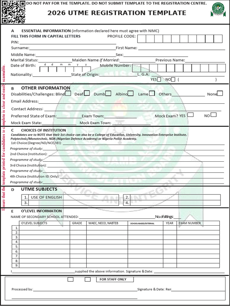 2026 UTME Registration Form Template | PDF | Chess Openings | Chess