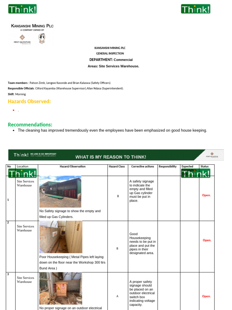 Kansanshi Mining Safety Inspection Report | PDF
