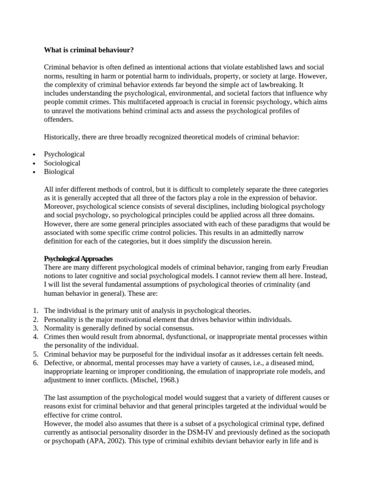 Understanding Criminal Behavior Factors | PDF | Crimes | Crime & Violence
