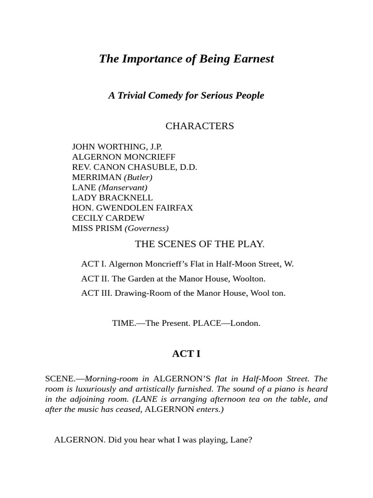 The Importance of Being Earnest Overview | PDF | The Importance Of ...